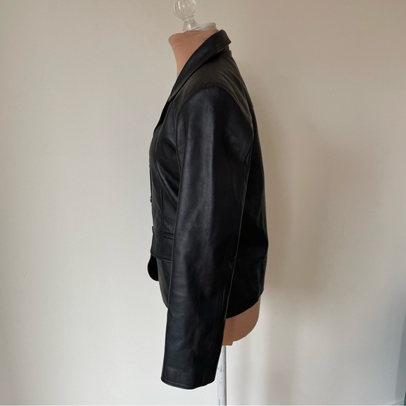 World of Leather WL Black Genuine Leather 3 Button Blazer Jacket EUC Size XS - Picture 4 of 6